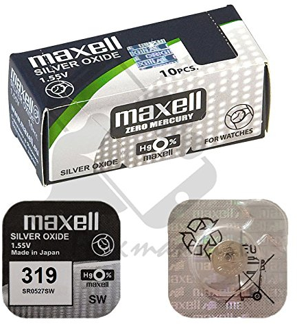 Maxell 319 SR527SW Lot de 10 piles bouton pour montre à l'oxyde d'argent 1,55 V