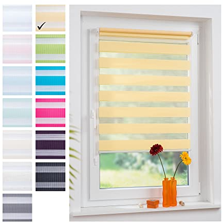 Liedeco® Duo Rollo Klemmfix - 100 x 160 cm Lemon Yellow/lichtdurchlässig/stufenlos verstellbar/leichte Innen-Montage ohne Bohren mit Klemmträgern