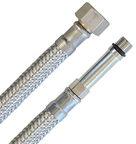 H2O-Flex® Panzerschlauch 3/8 Überwurfmutter (ÜM/IG) x M10x1 AG lang 500mm Flexschlauch DN8 Armatur Anschlussschlauch Verbindungsschlauch Wasserzulauf Schlauch mit Trinkwasserzulassung