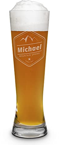 printplanet® Graviertes Weizenglas - Leonardo® Weißbierglas mit Gravur (mit Name oder Text personalisiert) - Design Mountain