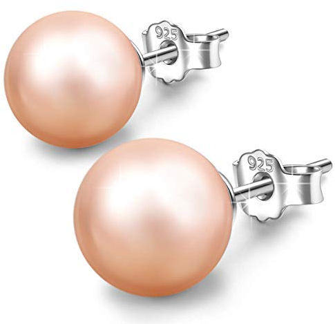 Infinite U - Orecchini a perno in argento Sterling 925, con perle, per compleanno, festa della mamma, Natale e Argento, colore: rosa, cod. E5556-pink
