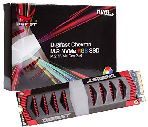 Digifast Chevron M.2 NVMe RGB SSD, PCIe Gen 3x4 M.2 2280 unidad de estado sólido con lectura 3470 MB/s, escritura 3000 MB/s