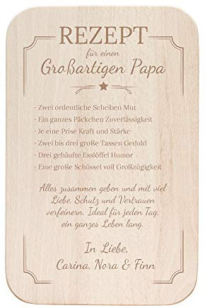 Casa Vivente Frühstücksbrettchen mit Gravur, Rezept für Papa, Personalisiert mit Namen, Schneidebrett aus Holz, Vatertagsgeschenk