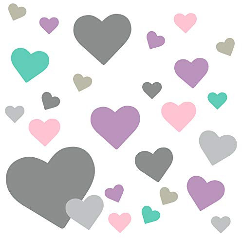 timalo® 120 Stück Wandtattoo Kinderzimmer XL Herzen Pastell Wandsticker – Aufkleber | 73092-SET13-120