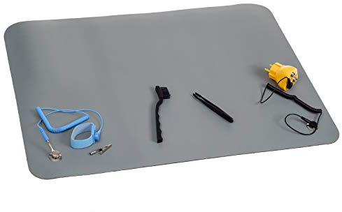 QUADRIOS GmbH ESD Schutz Komplettset,Premium Plus' prof. Arbeitsplatz Antistatik Matte 65 x 50 cm ESD-Pinsel, Pinzette, Armgelenkband, Spiralkabel, Erdungskabel, Erdungsstecker Norm EN 61340-5-1