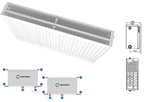 Heizkörper Mittelanschluss Kompakt & Ventilheizkörper Typ 33 600x1400 & Halter & Ventil NEU