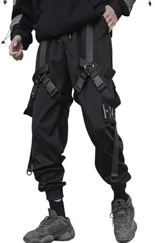 XYXIONGMAO Herren-Jogginghose, Streetwear, Hip-Hop, Gothic-Hose, Sweathose, Techwear, taktisch, schwarz, taktisch, urbane Jogginghose, Schwarz, XXL