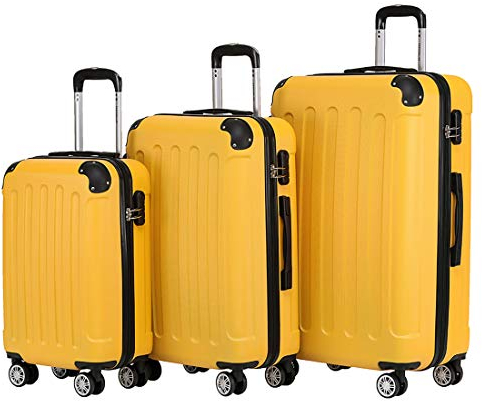 BEIBYE Zwillingsrollen Hardcase Reisekoffer Koffer Trolleys Hartschale in XL-L-M in 14 Farben (Gelb, Kofferset)