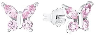 Amor Ohrstecker 925 Sterling Silber Mädchen Kinder Ohrschmuck, mit Zirkonia synth., 0,7 cm, Silber, Schmetterling, Kommt in Schmuck Geschenk Box, 2036525
