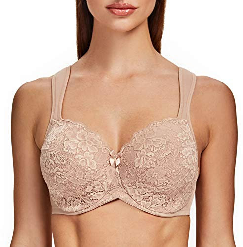 MELENECA Women's Full Coverage Non-Padded Minimizer Underwire Floral Lace Bra Beige-lace 46I