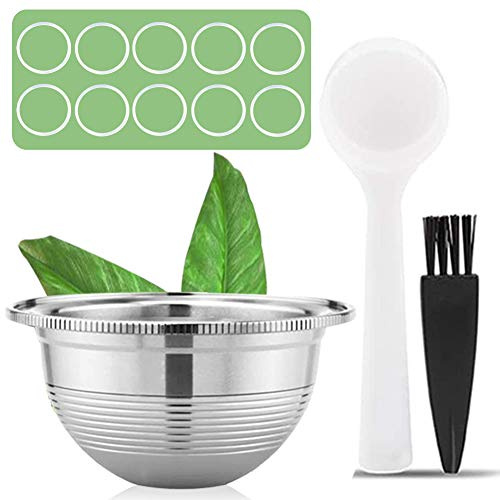 CAPMESSO Vertuoline Capsule de café réutilisable en acier inoxydable compatible avec Nespresso Vertuoline GCA1 et Delonghi ENV135S (70,9 g (petite tasse) + 10 anneaux en silicone)