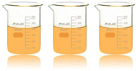ULAB Scientific Glass Beakers, Vol. 600ml, 3.3 Borosilicate Griffin Low Form with Printed Graduation, Pack of 3, UBG1039
