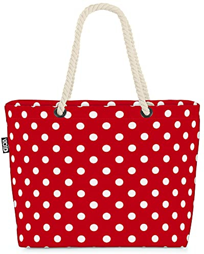 VOID Weihnachten Punkte rot Weiss Strandtasche Shopper 58x38x16cm 23L XXL Einkaufstasche Tasche Reisetasche Beach Bag