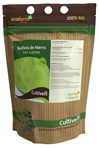 CULTIVERS Sulfato de Hierro Heptahidratado de 1 Kg múltiples Uso Hogar y Jardín. Abono Natural para Plantas aporte de Hierro y Reduce de pH del Suelo. Colorante para Hormigón Efecto Rojizo, Oxidado