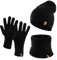HEYO Herren Wintermütze Schlauchschal Handschuhe 3 teiliges Set | Warme Winter Mütze Schal Winterhandschuhe Schwarz HZ0006 (Schwarz)