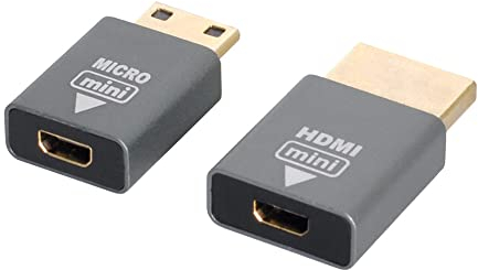 NFHK Lot de 2 adaptateurs Micro HDMI femelle vers mini mâle et HDMI 1.4 mâle 4K @ 60 Hz