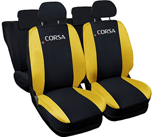 Auto Accessori Lupex | Coprisedili Auto Compatibili con Corsa C D E (2000-2019), Colore Nero Giallo, Made In Italy, Tessuto Policotone, Fodere Sedili Anteriori e Posteriori