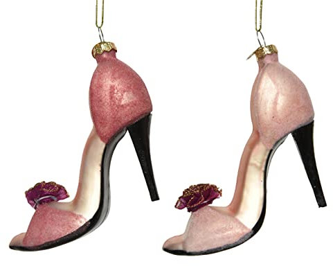 Kaemingk Christbaumschmuck Glas High Heels mit Blumen 1 Stück Sortiert 10cm Weihnachtskugeln rosa oder pink