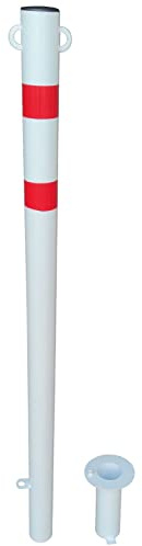 Paletto parapedonale bianco Safemax in ferro. Altezza cm 100 diametro mm. 60 - occhielli per catena - bande rifrangenti