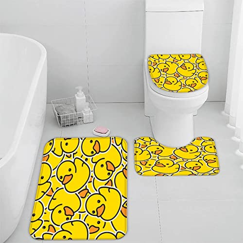 Badematten Set 3D 40x60 Ente Badezimmerteppich-Set absorbierend 3-teiliges maschinenwaschbare weich badteppich schnell trocknend Karikatur Tier Kawaii Badvorleger mit wc deckelbezug