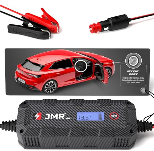 JMR Batterieladegerät für Opel Insignia Astra Crossland Corsa Mokka Combo Adam Grandland Zafira Vivaro Manta Alle Modelle Autobatterie Ladegerät Erhaltungsladegerät Auflader (Lithium-Modus hinzufügen)