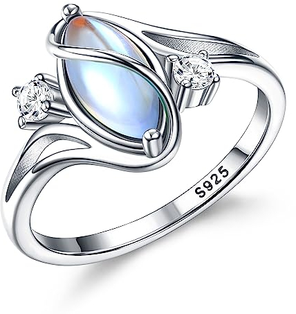 Adramata Ring Silber 925 Damen Mondstein Ring Solitaire Edelstein Ring Glänzender Fingerring Handgefertigter Statement Ring Vintage Daumenring Mondstein Ring Silber Ring für Damen