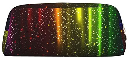 TOPUNY Rainbow Neon printing Pencil Case with Zipper Leather Pencil Holder Portable Stationery Bag