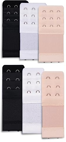 Ouligay 6 Stücke BH-Verlängerung 3 Reihen 3 Haken 2 Haken BH Verlängerer Bra Extender Erweiterung Gurt elastisch für Frauen-BH, Hautfarbe, Weiß, Schwarz