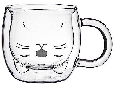 Katze Tasse Doppelwandige Kaffeeglas mit Henkel Teeglas für Kinder 260ml