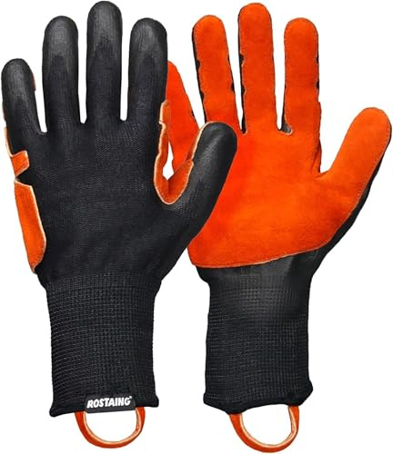 ROSTAING Handschuhe STRONGER - Ein Paar Handschuhe für schwere Arbeiten - Ausgezeichneter Grip in öligen und nassen Umgebungen - Lederverstärkung in der Handfläche - Schnitt- und stichfest.