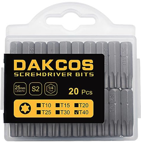 DAKCOS T40 Bit, embouts T40, assortiment d'embouts en S2 (longueur : 25 mm, 20 pièces)
