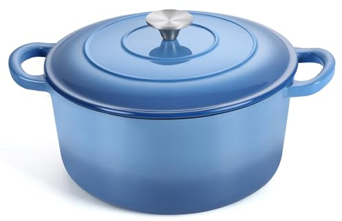 TeamFar 6 QT Enameled Cast Iron Dutch Oven with Lid, Blue