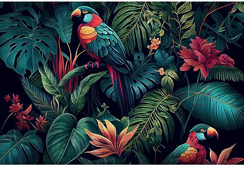 Ceanothe Tableau sur toile perroquets 45x65 cm Décoration Murale Art Décoratif Muraux Peinture Imprimée en HD Salon Chambre Bureau Bois de Forêt FSC Fabriqué en France