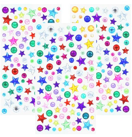 LLYJOYE Gem Stickers for Kids 3 Sheets 300+ Rhinestone Stickers Self Adhesive Diamond Jewels Gems for Crafts Decoration Face and Nail