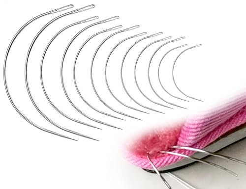 KAPSING 12 Stück Gebogene Nadeln Set, Nähnadel, ledernadel, Rund Leder Sattlernadel, 6 Größen leder nähen nadel