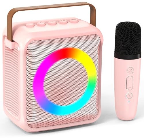 Ankuka Karaoke Toys for Kids & Adults with 1 Microphones, Portable Karaoke Machine with LED Light and Voice Changing Effects, Gifts for Age 3-18 Kids Boys Girls Families Birthday Party Home (Pink)