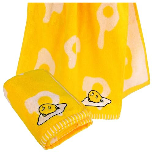 Roffatide Anime Cartoon 3 Handtücher Set Gudetama Badetücher Handtücher Haarhandtücher Sehr saugfähige Handtücher für Badezimmer Fitnessstudio Hotel Spa Leichteres Gewicht Gelb 74 * 35cm
