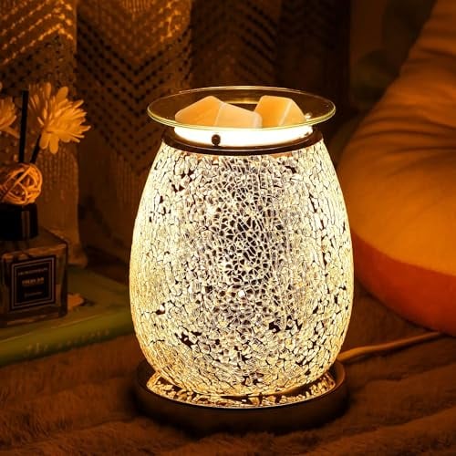 Makimoo Stupendo bruciatori elettrici in ghisa di cera, bruciatore a olio, riscaldatore a cera, lampada a olio per la decorazione della casa (Mosaico d'argento)