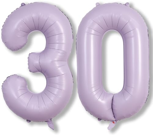Palloncino viola 30° compleanno, decorazione viola pastello numero 30 palloncini in pellicola per donne, 40 pollici, colore lilla chiaro, 30 numeri, 3 e 0, per donna, 30 anni, decorazione di