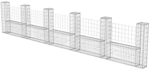Tino Tech Gabione U Form aus Verzinkter Stahl 570x20x100 cm Silber Steinkorb Gabionen Körbe Gabionen Zaun Gartenmauer Gabione aus Metall Garten Gabione Pflanzenwand Gabionen Gitter