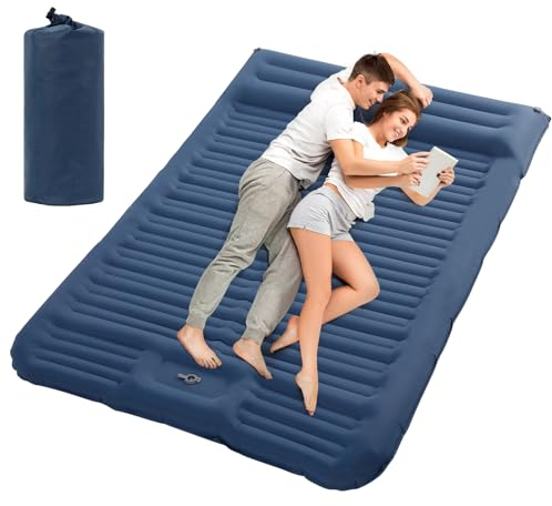 HAUSPROFI Isomatte 2 Personen, 194x137cm Verbesserte Isomatte Selbstaufblasend, Isomatte Outdoor, Isomatte Camping, Isomatte Aufblasbar, Schlafmatte Camping mit Fußpumpe und Kopfkissen für 2 Personen