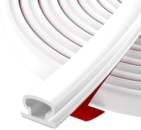 Hzetuu Joint de porte, profilé en D, autocollant, flexible, étanche, isolation phonique, en caoutchouc TPE, autocollant, 3 m, blanc