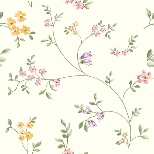 CHDITB Multicolor Blumen Tapete,Blumentapete Selbstklebend,Tapete für Mädchen Schlafzimmer (44 x 300 cm) Wildblumen Tapete,wasserdichte Grünblatt Tapete,Wandsticker für Wohnzimmer Küche