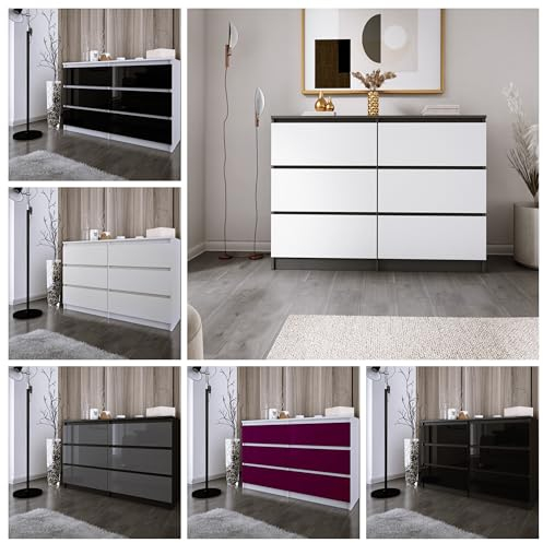 Faizee Möbel Schubkastenkommode Zoe 120-6 Schubladenkommode (Beige Hochglanz, Korpus: Weiß)