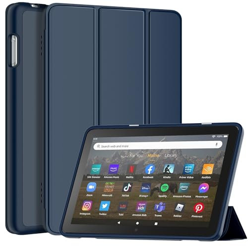 Fire HD 8 & 8 Plus Tablet Case (12/10th Gen, 2024/2022/2020), Sonlaryin Smart Trifold Stand With Soft TPU Back Case for Kids & Kids Pro, Auto Wake/Sleep, Not Fit TCL iPad - Navy Blue