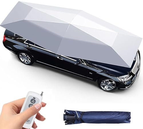 moupeaktain Tienda De Campaña para Coche Totalmente Automática, Cochera Móvil Portátil, 4,8 M Paraguas Plegable De Protección para Coche, Cubierta para Toldo De Coche con Control Remoto,Silver
