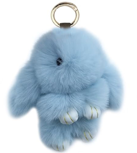Xsclpomddy Plüsch-Häschen-Schlüsselanhänger Pom Poms Taschenanhänger Handtasche Autoschlüssel Plüsch-Pom Pom Dekoration,light lake blue,18cm