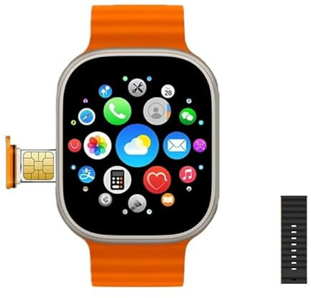 JINSHANGZI Reloj inteligente HW ULTRA 2 CALL AMOLED 4G con doble cámara, NFC, impermeable, monitor de salud, Android, para hombres y mujeres (naranja + correa negra)