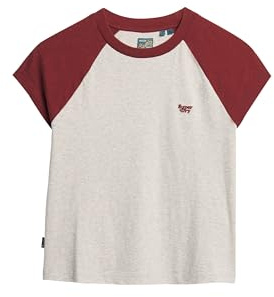 Superdry Damen Essential Raglan-T-Shirt aus Bio-Baumwolle mit Logo Intensives Burgunderrot/Gletschergrau 38