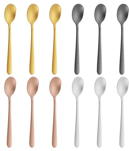 12 Stück Edelstahllöffel, Espressolöffel, Goldlöffel, Minilöffel, Mattgoldene Kleine Kaffeelöffel, Teelöffel, Löffelset Gold